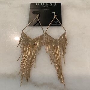GUESS Gold Fringe Diamond-Shaped Drop Earrings, Brand New